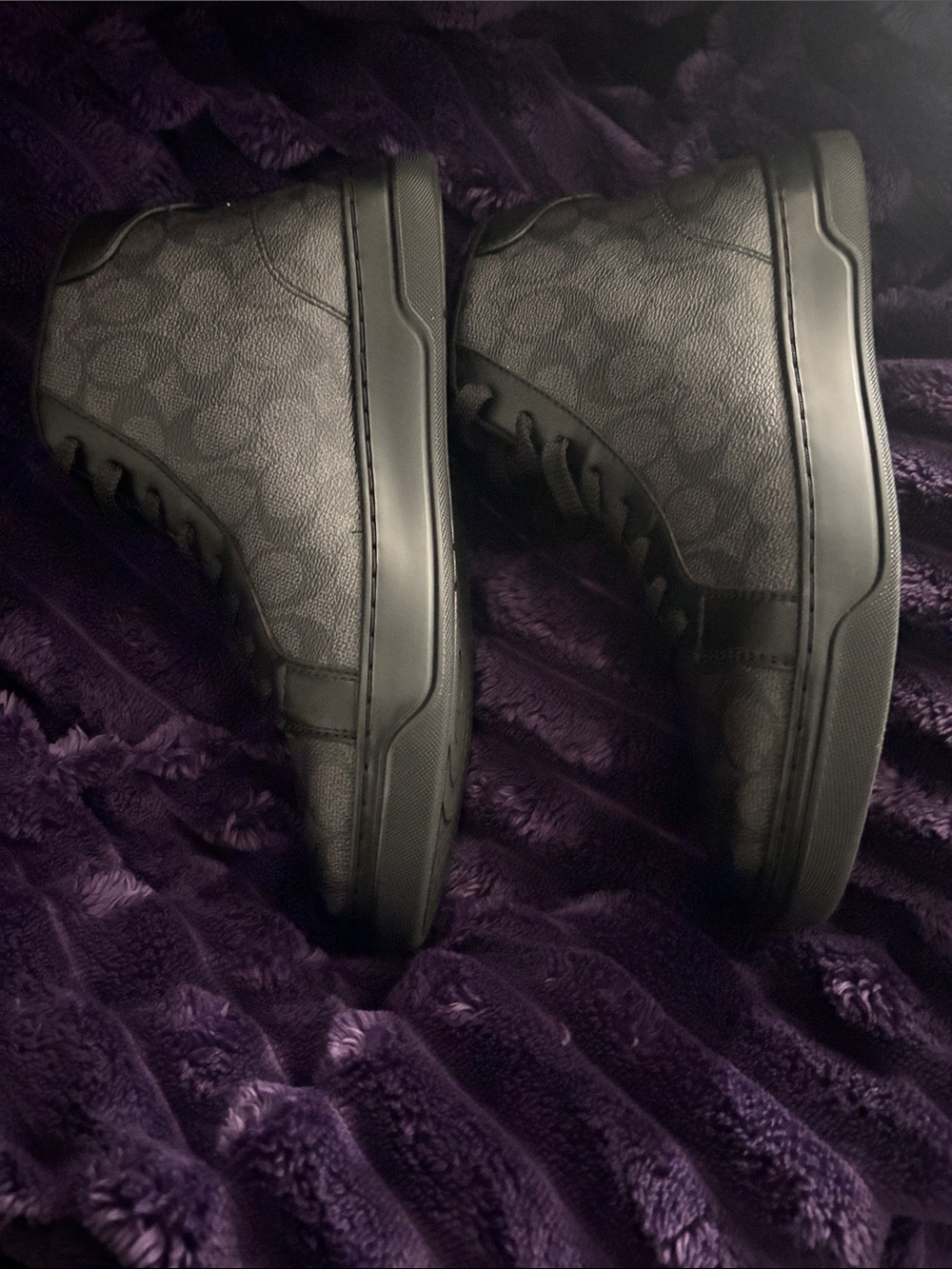 Coach Men’s Black Signature High-Top Sneakers with Embossed Logo - Picture 2 of 5